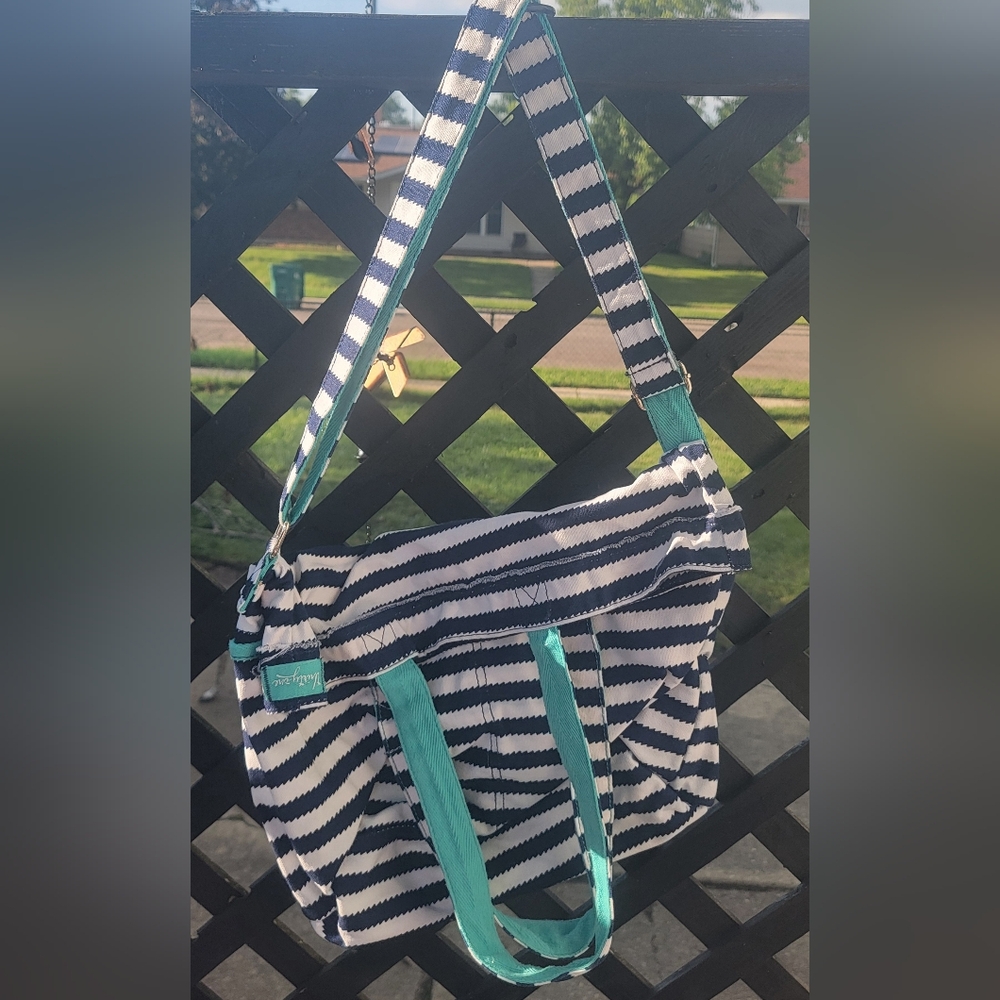 Thirty-One Striped Tote with Teal Highlights
